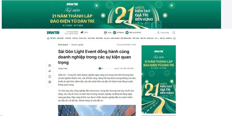 Báo Dân Trí viết về Sài Gòn Light Event đồng hành cùng doanh nghiệp trong các sự kiện quan trọng bao-dan-tri-viet-ve-sai-gon-light-event